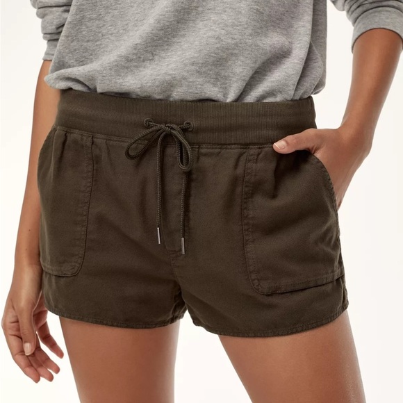 𝅺Aritzia Community Axiom Olive Green Cotton Shorts - Picture 1 of 5